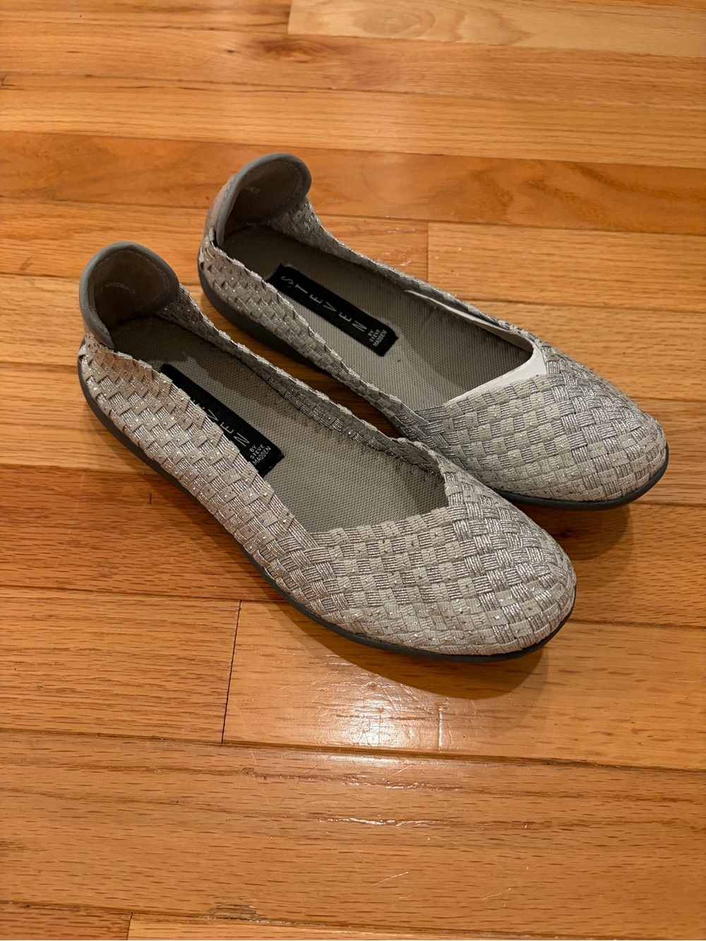 Steven By Steve Madden Woven Ballet Flats in Shimmering Pewter Finish